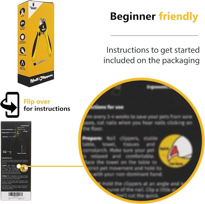 LED Dog Nail Clippers with Light, Trimmers with Protective Guard, Quick Sensor, Safety Lock and Nail File - Suitable for Large and Small Dogs & Cats (Yellow, LED)