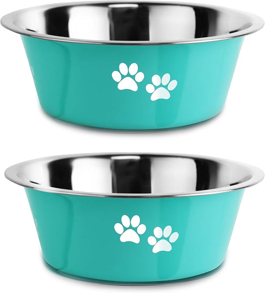 Stainless Steel Dog Bowls, Nonslip Rubber Bottom No Spill Proof Skid Metal Insulated Dog Bowls for Large Medium Small Breed Dogs (Green, 8.5 Cups/71 OZ)