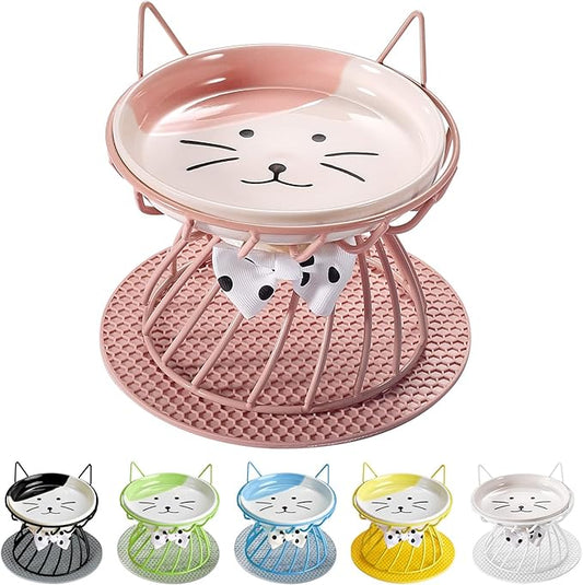 Raised Pet Food and Water Bowl, Cat and Small Dog Bowl, Tilted Ceramic Cat Water Bowl No Spill,15oz, Dishwasher Safe