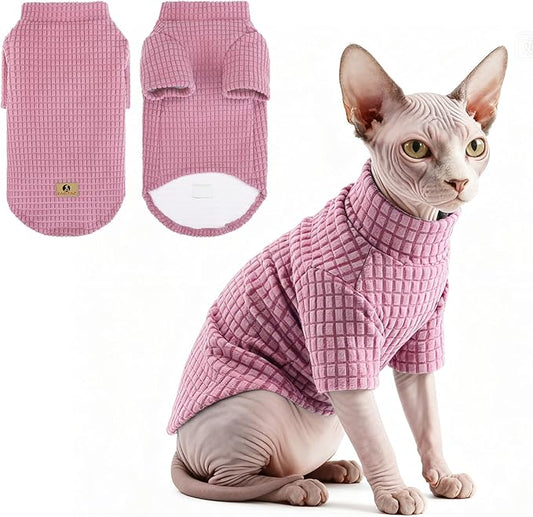 KOOLTAIL Cat Sweater for Sphynx - Soft Fleece Sweaters for Cats Only, Elastic Pet Clothes with Sleeves, Thick Winter Warm Cold Weather Apparel for Hairless Cat, Puppy Pajamas for Small Dogs, Pink L