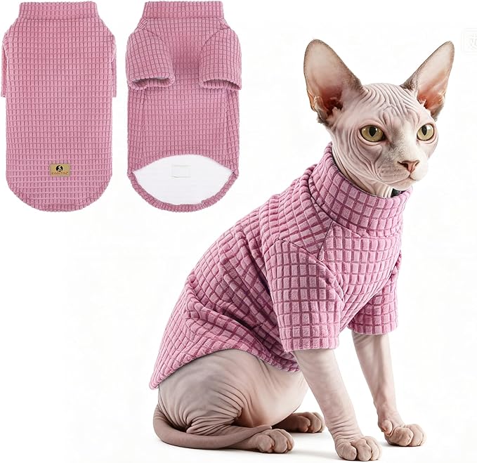 KOOLTAIL Cat Sweater for Sphynx - Soft Fleece Sweaters for Cats Only, Elastic Pet Clothes with Sleeves, Thick Winter Warm Cold Weather Apparel for Hairless Cat, Puppy Pajamas for Small Dogs, Pink S