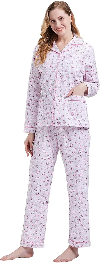 GLOBAL Flannel Pajamas for Women 2-Piece Comfy and Cozy Flannel Pj Set Cotton Loungwear