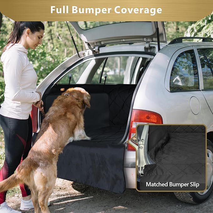 F-color SUV Cargo Liner for Dogs - Waterproof Pet Cargo Liner with Side Flaps, Comfort Dog Cargo Cover with Bumper Flap, Scrachproof Non-Slip Large Size Universal Fit SUVs Sedans Trunks Vans, Black