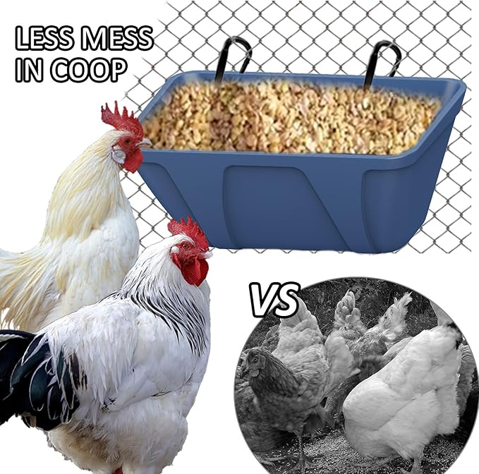 Fence Hanging Chicken Feeder for Duck, Piglets, Goat Feeder Poultry Feeding Container for Livestock Feed Trough Water Bucket(Blue 4)