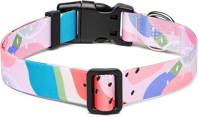 Mercano Adjustable Dog Collar - Special Design Patterns, Soft Nylon Comfortable Durable Pet Collar for Small Medium Large Dogs (S, Watermelon)