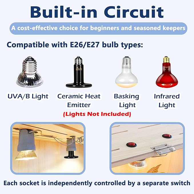 PROLEE Bearded Dragon Tank,Lizard Tank with Clear Tempered Glass Roof,Anti-Scratch Reptile Enclosure, Snake Tank and Reptile Tank,Built-in Light Fixtures with Switch (34 Gallon)
