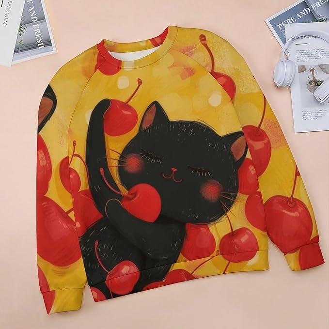 Long Sleeve Shirts for Women Cat Oil Painting Shirt 3D Graphic Sweatshirts Fall Pullover Crewneck Vintage Boho Tops