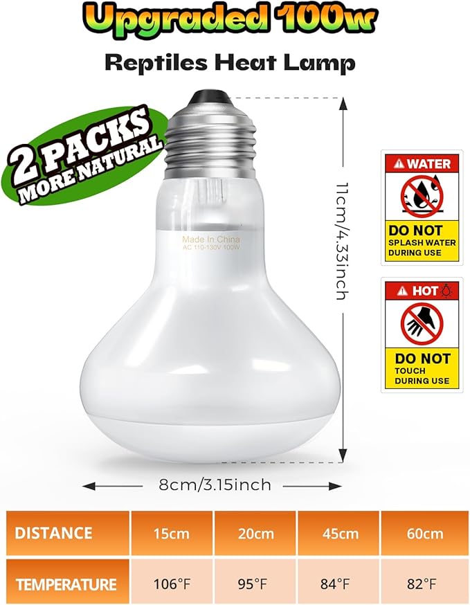 Reptile Heat Lamp, Simulate Natural Sunlight Heat Light Bulbs 2 Pack 75W Amphibians Basking Heat Lamp Bulbs for Reptiles, Bearded Dragon, Lizard, Turtle, Chicken