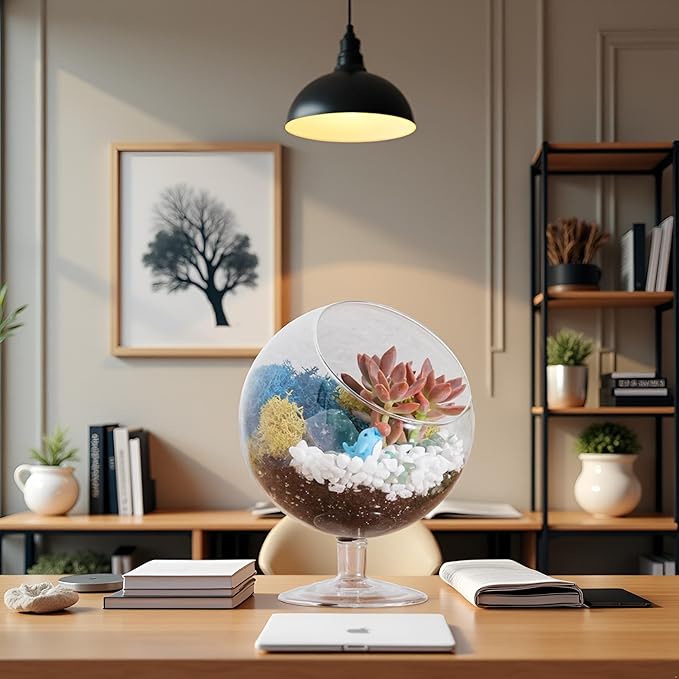 DIY Glass Plant Terrarium Kit for Adults, Metal Stand, Reindeer Moss, Crystals, Rocks, Tools & Figurine – Complete Starter Set