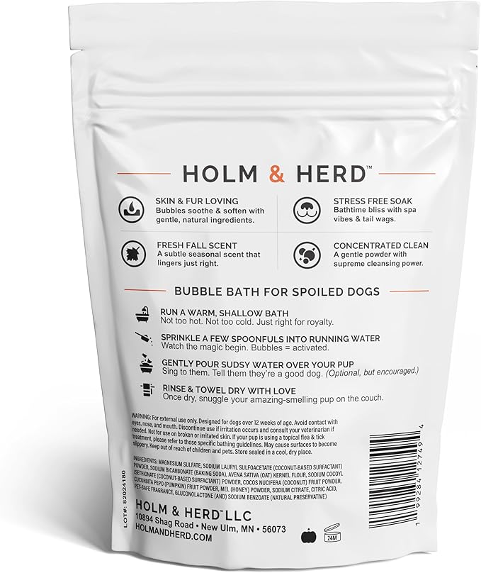 Dog Bubble Bath Shampoo Alternative – Pumpkin Spice Fall Scent, Oatmeal & Honey Natural Pet Spa Soak, Gentle Puppy Wash, Halloween Dog Gift - 12 Baths (Pumpkin Spice)