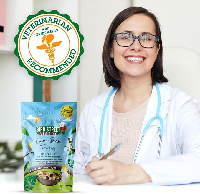 Bird Street Bistro Parrot Food for Parakeets & Cockatiels - Cajun Bean - 20 oz - Cooks in 3-15 min, Natural & Organic Grains, Fruits & Vegetables - USA Made