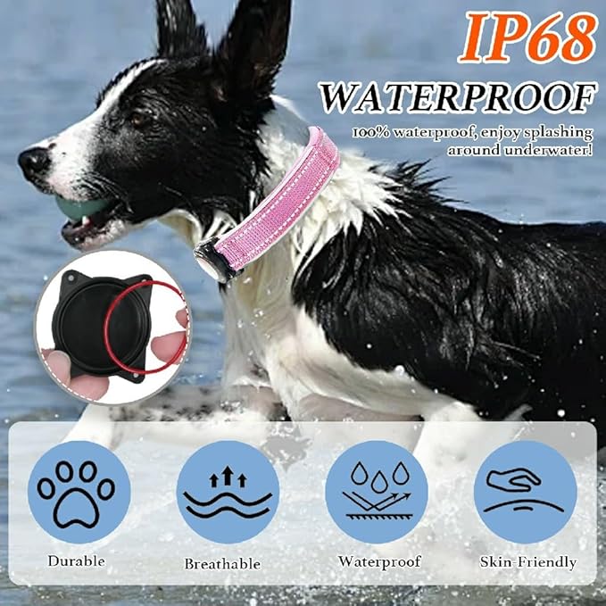 Upgraded AirTag Dog Collar, IP68 Waterproof Dog Collar with Apple Air Tag Holder, Reflective Adjustable Heavy Duty Dog Collars with Soft Padded for Small, Medium and Large Dogs,Pink, XL