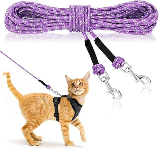 Rypet Reflective Cat Long Leash - 30 FT Escape Proof Walking Leads Yard Long Leash Durable Safe Personalized Extender Leashes Traning Play Outdoor for Kitten, Puppy, Rabbit and Small Animals(Purple-M)