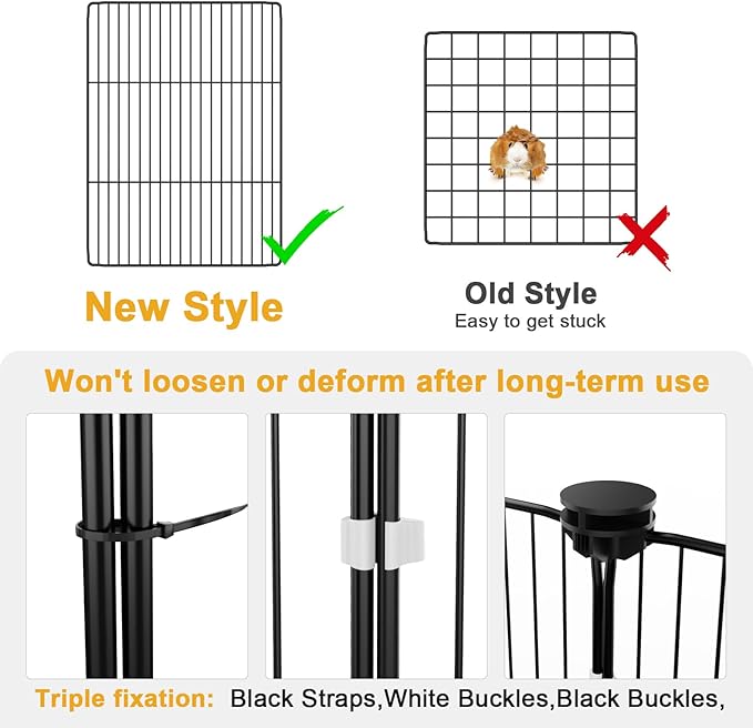 Tresbro Guinea Pig Cage with Top Cover & 12 Panels, Triple Fixing Measures Small Animal Playpen with Waterproof PVC Liner & One-Motion Hooks, 48 x 24 x 16 C&C Grids Cage for Bunny, Hedgehog, Hamster