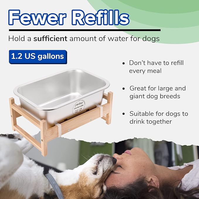PEDAY 1.2 Gallon Raised Dog Water Bowl, Human Grade 18/8 Stainless Steel