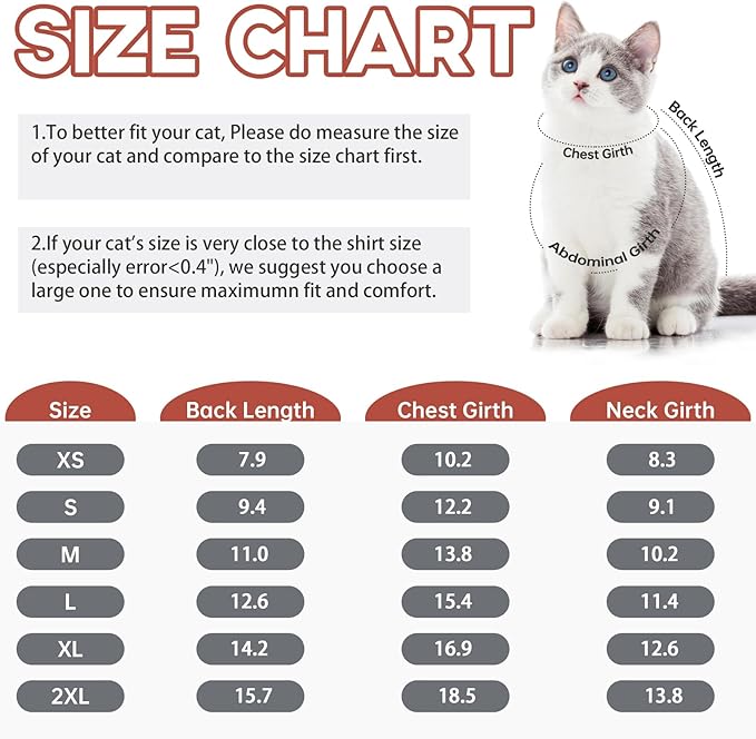QBLEEV Cat Pajamas for Cats Only, Sticky Hair Cat Clothes, Cat Onesie for Cats After Surgery Female Male, Surgical Cat Recovery Suit Full Bodysuit, Long Sleeve Cat Shirts Outfits to Prevent Licking
