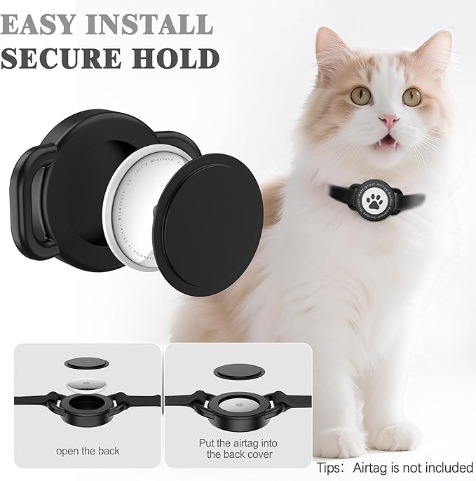 Airtag Cat Collar, Stretchy Kitten Collar with Apple Air Tag Holder, Lightweight and Comfortable, Ultra Elastic GPS Cat Collars for Cats Kittens and Puppies, 8-12.5 Inch, Black
