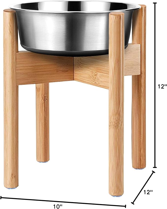 Dog Bowl Stand for Large Dogs - Use to Elevate, Raise Dog Food and Water, Deter Ants/Bugs - Expandable Sideways, Fits Various Sizes of Slow Feeders, Dishes and Drink Fountains - Bamboo