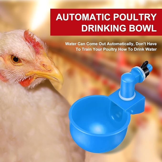 Patelai Chicken Water Cups, Chicken Waterer Cups Summer Water Feeder Cup 3/8 Inch Thread Automatic Filling Waterer Poultry Drinking Bowl for Duck Turkey Bunny(Blue,6 Pieces)