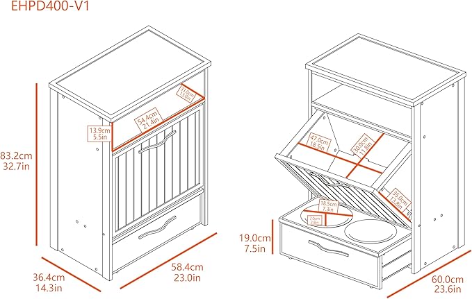 New Age Pet ECOFLEX Dog Food Pantry and Feeding Station - Antique White, Includes 2X 32oz Stainless Steel Bowls, Moisture Resistant, Easy Assembly, Holds 25 lbs of Dog Food