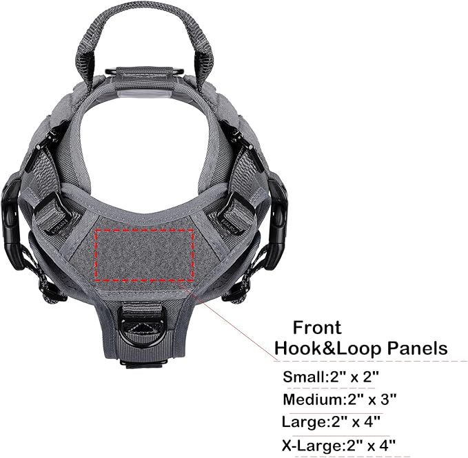 ICEFANG Tactical Dog Harness, Small Size,2X Metal Buckle,Working Dog MOLLE Vest with Handle,No Pulling Front Leash Clip,Hook and Loop Panel (Grey,S (Pack of 1))
