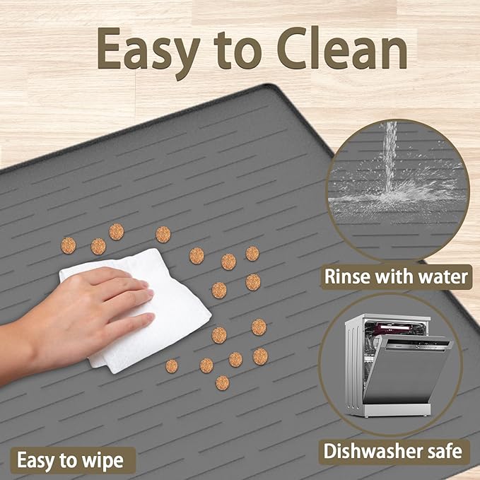 Extra Large Pet Food Mat for Dogs, 32''x24'' Waterproof Dog Feeding Mat, Non-Slip Silicone Dog Bowl Mat for Floors, Easy Clean Pet Water Mat Tray (Dark Green)