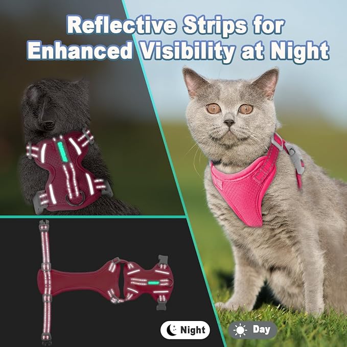 Cat Harness and Leash Set Escape Proof for Kitten Walking, Soft Adjustable Top Handle Vest Harnesses for Cats, Easy Control Breathable Reflective Small Medium Large, Pink, XXS