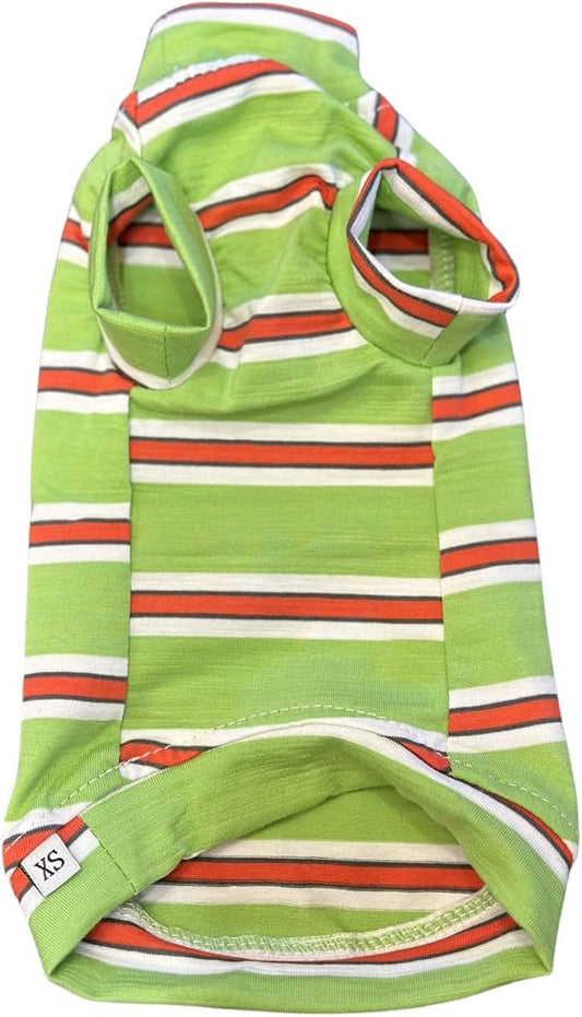 Vintage Stripes Sphynx Hairless Cats Shirt Cotton Cat Turtleneck Pet Clothes Kitten T-Shirts with Sleeves for Sphynx Cornish Rex, Devon Rex, Peterbald (Orange & Green, X-Small (Pack of 1))