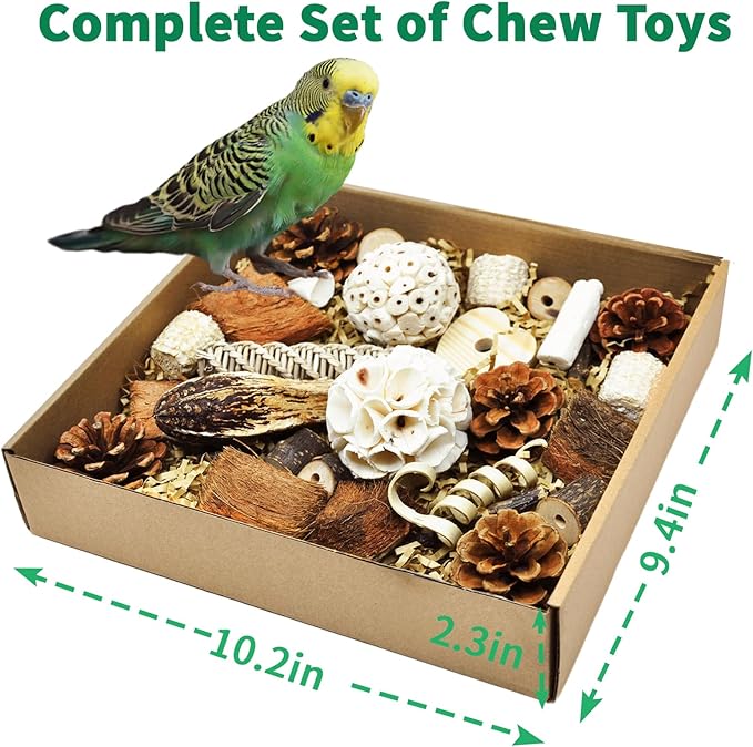Natural Bird Foraging & Parrot Shredding Toys Box - Interactive Chewing and Foraging Toys for Parakeets, Cockatiels, Conures, Love Birds, and Small to Medium Birds