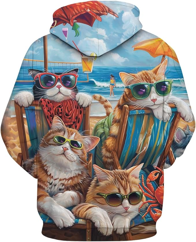 Unisex Adults 3D Dog Cat Printed Hoodies for Men Women Pullover Novelty Sweatshirts with Pockets