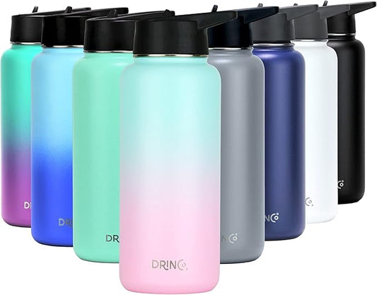 DRINCO Stainless Steel Water Bottle Spout Lid Vacuum Insulated Double Wall Water Bottle Wide Mouth (40oz 32oz 22oz 18oz 14oz) Leak Proof Keeps Cold or Hot (32 oz, 32oz Macaron)