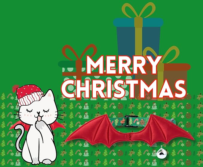 1 PC Bat Wing Cat Collar with Bell, Adjustable Kitten Collar with Safety Breakaway Buckle for Boy&Girl Cats, Halloween Christmas Cat Accessories for Kitten Puppy