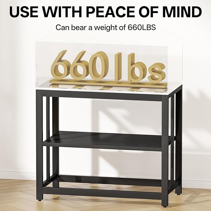 Heavy-Duty 40 Gallon Fish Tank Stand - 660LBS Capacity Metal Aquarium Stand with Dual-Layer Design, 36.6"x18.5"x30" Sleek Black Finish for Home & Office Terrariums