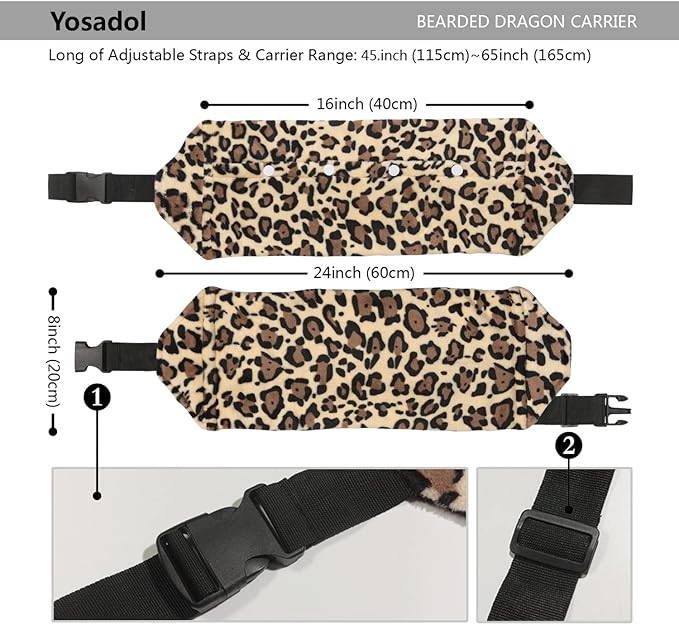 Bearded Dragon Leash and Harness Set, Beardie Carrier, Lizard Adjustable Harness with Leather Wings and Sling Bag, Reptile Small Pet Backpack Batwing Accessories (Leopard Pattern with Crown)