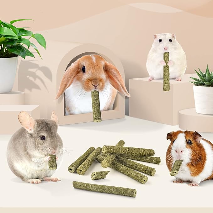 Bissap 114PCS Timothy Hay Sticks for Rabbits, Natural Timothy Grass Molar Teeth Stick Chew Toys for Bunnies Chinchillas Guinea Pigs Hamsters and Other Small Animals Treats