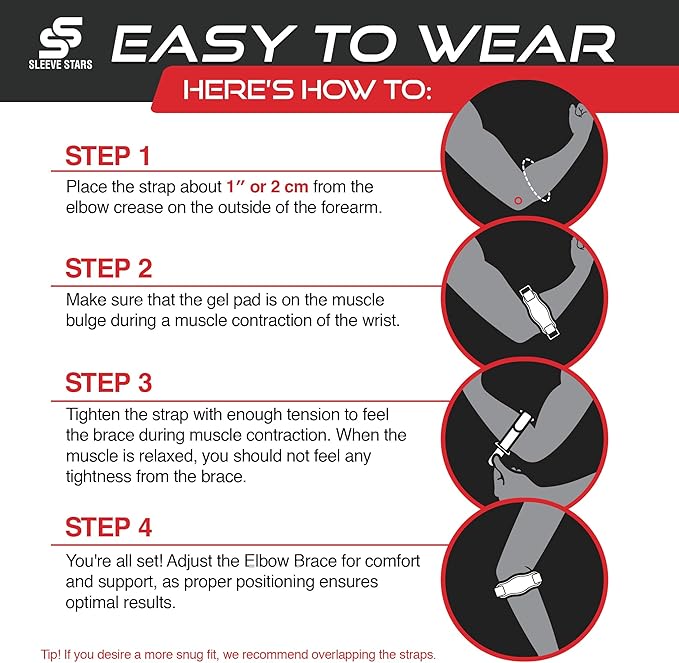 Sleeve Stars Tennis Elbow Brace for Men & Women, Tendonitis Elbow Brace & Strap Golfers Elbow Brace Counterforce Band for Tendon Pain Relief & Support for Forearm w/ 3 Straps Fits 9-23" (Pair/Light Blue)