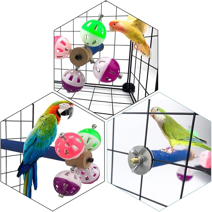 FlidRunest Perch Toy with Rotating Balls for Birds, Rough-surfaced Natural Parrot Perch Toy, Bird Bell Balls for Budgies,Parakeets, Parrots,Cockatiels,Lovebirds,Conures