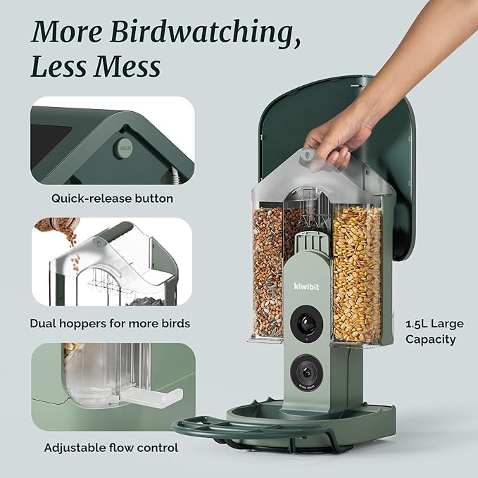 Beako™ Smart Bird Feeder with 4K Camera 4.4W Solar Roof for Outdoors - Ultra HD Live Stream & Photos, 10,000+ Bird Species AI-Identified, Real-Time Motion Detection, Easy Setup, Refill & Clean