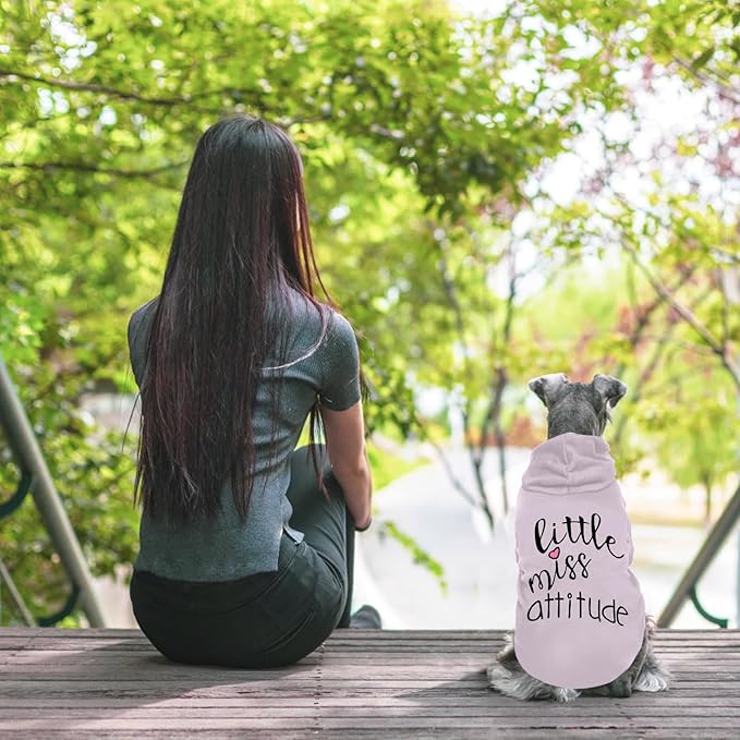 Cat Hoodies for Cats Puppy Pet Clothes Cat Apparel Little Miss Attitude Print Dog Hoodie for Small Medium Dogs Outfits for Kittens(Purple,L)