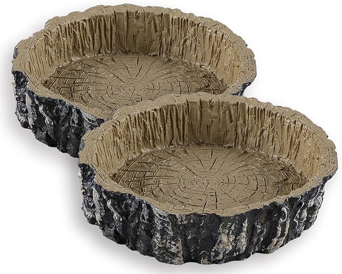 (2 Pack) Tree Trunk Food/Water Dish for Reptiles – Amphibians and Other Little Critters Water/Food Bowl, Made from Premium Non-Toxic Resin – Small Size