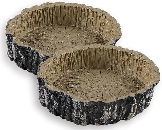 (2 Pack) Tree Trunk Food/Water Dish for Reptiles – Amphibians and Other Little Critters Water/Food Bowl, Made from Premium Non-Toxic Resin – Small Size