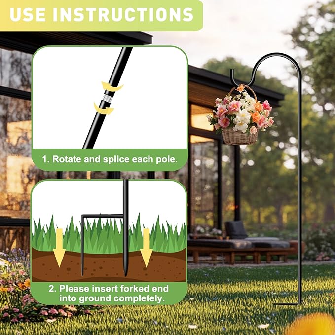 Shepherds Hooks for Outdoor 35Inch Garden Bird Feeder Pole with 2 Prongs Base for Hanging Flower Basket Plant Pot Solar Lantern Light Wind Chime Hanger for Wedding Decor 4 Pack