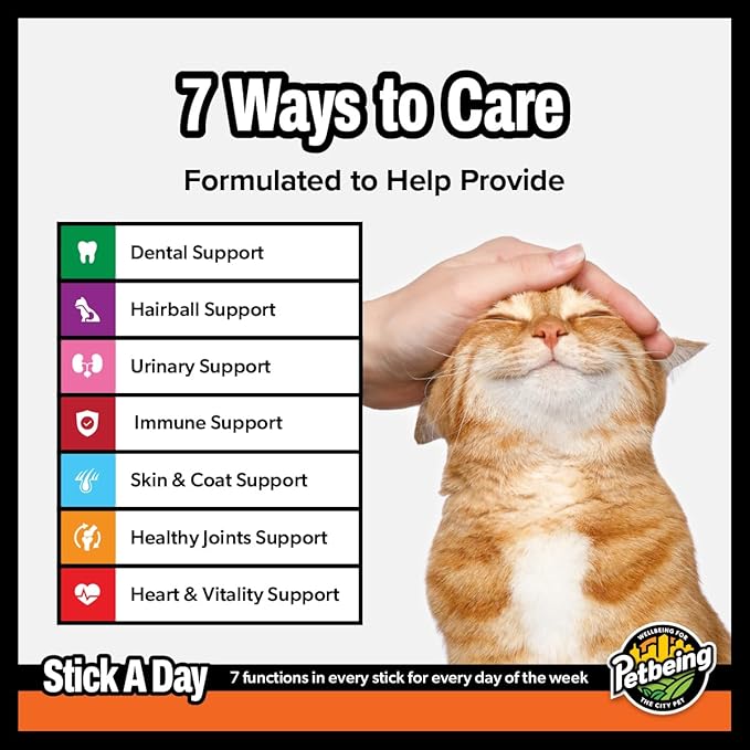 Stick a Day | Specially Formulated 7-in-1 Functions Daily Real Meat Supplement for Cats | Cat Chew Stick & Pet Vitamins Supplements Combination (7-Pack x 4, Mix)