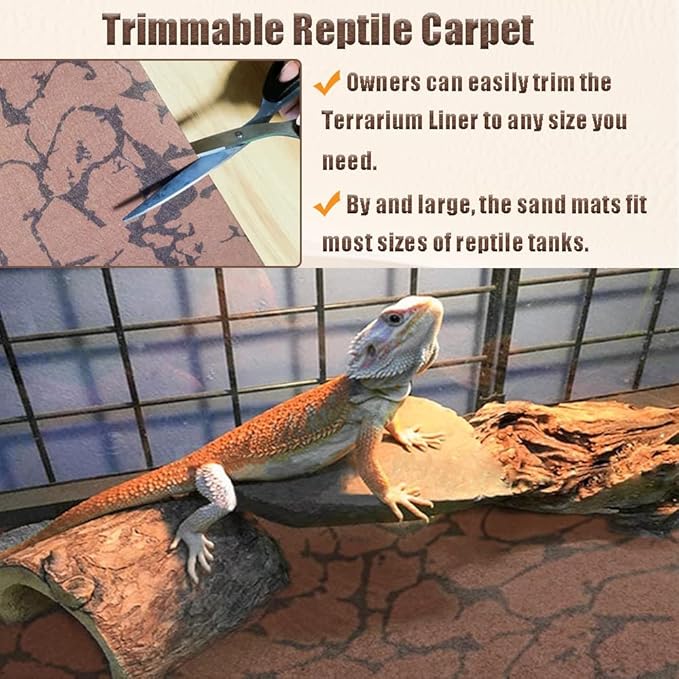 Tfwadmx 2 PCS Reptile Carpet Sand Mat Pet Terrarium Liner Lizard Bedding Mat Substrate Leopard Gecko Tank Accessories for Tortoise Turtle Snake Chameleon with Tweezers 16x23In
