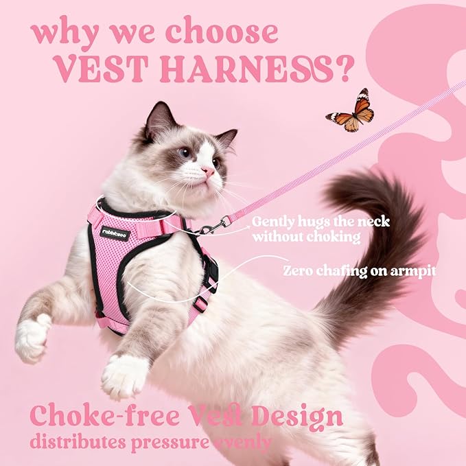 rabbitgoo Cat Harness and Leash for Walking, Escape Proof Soft Adjustable Vest Harnesses for Cats, Easy Control Breathable Reflective Strips Jacket, Pink, S