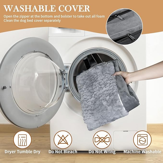 Comfort Expression Large Dog Beds Waterproof Orthopedic Foam Dog Beds for Large Dogs Sofa Comfy Pet Bed with Washable Removable Cover & Non-Slip Bottom(Grey)
