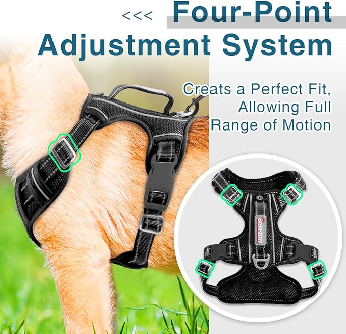 BARKBAY Dog Harness No Pull with ID Tag Pocket - Heavy Duty, Reflective, Easy Control for Large Dogs(Black,M)