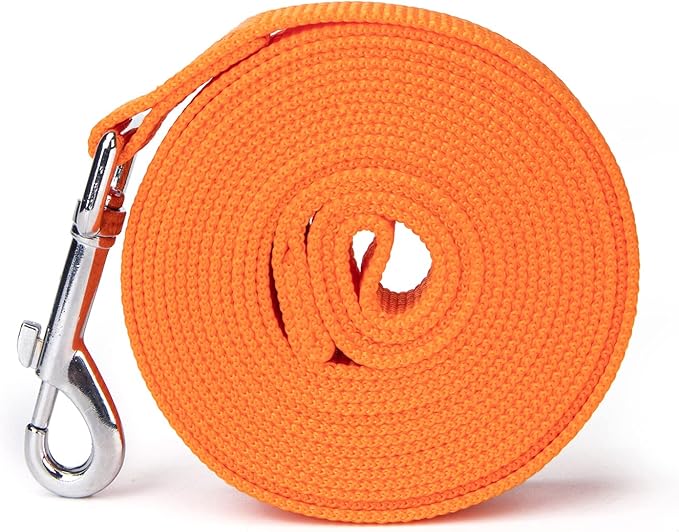 Strong Durable 15ft Nylon Dog Training Leash, 1 Inch Wide Traction Rope, for Small and Medium Dog (Orange, 15 Feet)
