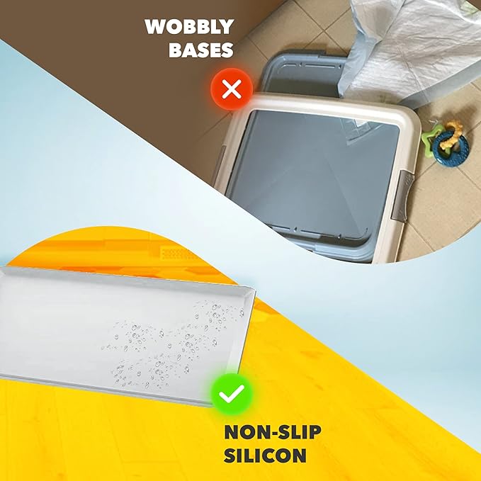 TidyFriend Dog Pee Pad Holder Tray Fits for 24” x 24” Wee Wee Pee Pads - Stable Grip, Raised Edges, Quick-Wipe Silicone Surface Dog Potty Tray Holder for Indoor Flooring Protection (Grey)