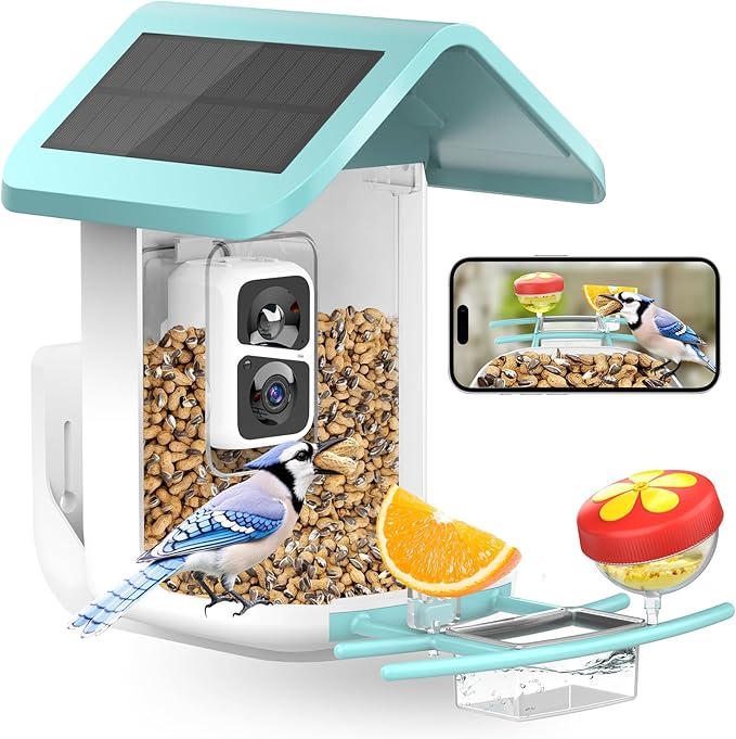 Bird Feeder with Camera: Solar Powered Smart Bird Camera Feeder 2K Live Feed for Backyard - AI Identify Auto Capture Videos, Gifts for Birdlovers Mom Dad, 2.4GHz WiFi
